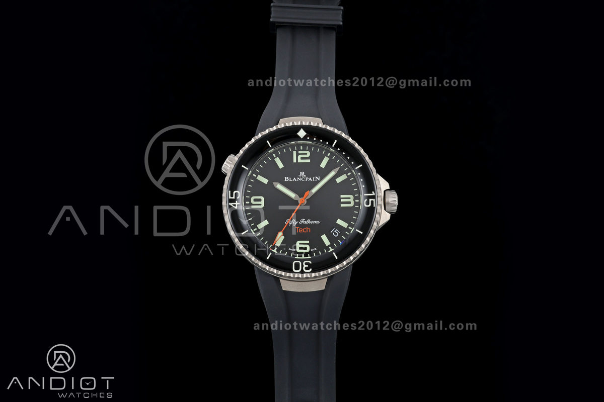 Fifty Fathoms Tech 45 Titanium Case TWF 1:1 Best Edition Black Dial on Black Rubber Strap A1315A